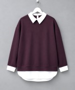 Gömlek Garnili Sweatshirt Mürdüm