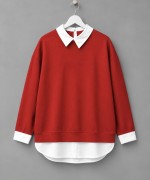 Gömlek Garnili Sweatshirt Kırmızı