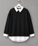 Gömlek Garnili Sweatshirt Siyah