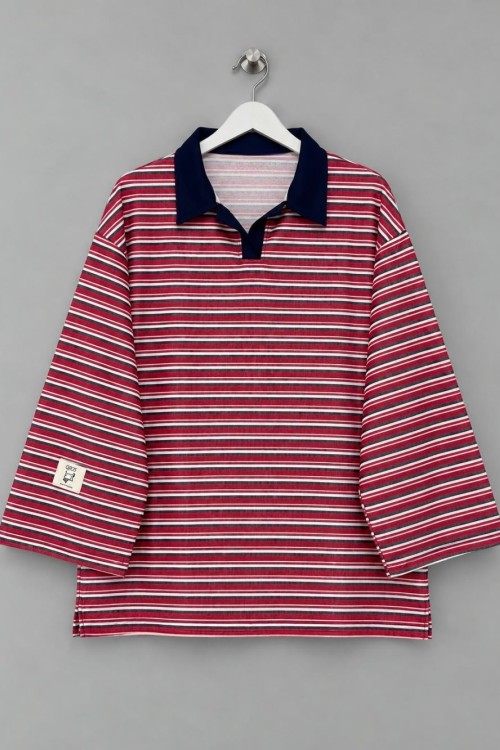 Selanik Çizgili Sweatshirt Kırmızı