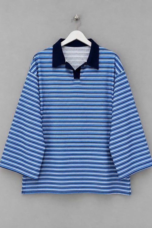 Selanik Çizgili Sweatshirt Mavi