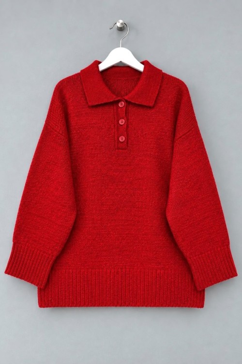 Polo Yaka Pinterest Kazak Kırmızı