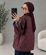 Kadife Yakalı Kapitone Mont Mürdüm