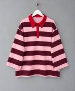 Renkli Yakalı Şeritli Sweatshirt Mürdüm